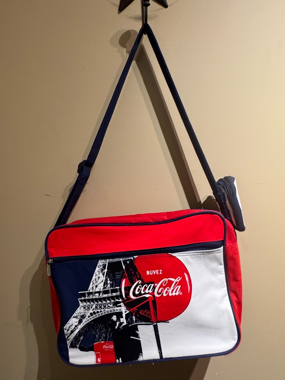 Vintage Coca-Cola Paris Eiffel Tower Messenger Bag "Buvez" Retro Travel Duffle